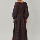 Solstice Linen Dress in Cocoa Gingham