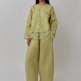 Colette 2-Piece Linen Blouse in Linden Green