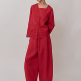 Colette 2-Piece Linen Blouse in Chili Pepper