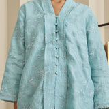 Amelie Ramie Long Kebaya Top in Dusty Blue
