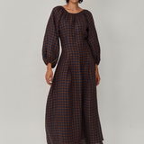Solstice Linen Dress in Cocoa Gingham