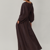 Solstice Linen Dress in Cocoa Gingham
