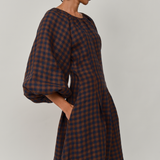 Solstice Linen Dress in Cocoa Gingham