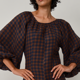 Solstice Linen Dress in Cocoa Gingham